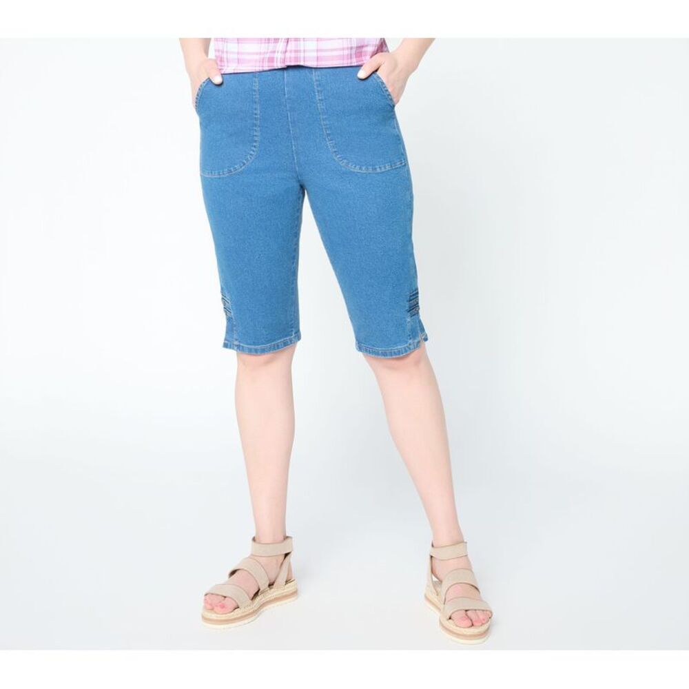 Denim & Co. Women's Petite Pants PM Indigo Flat Front Bermuda Shorts Blue